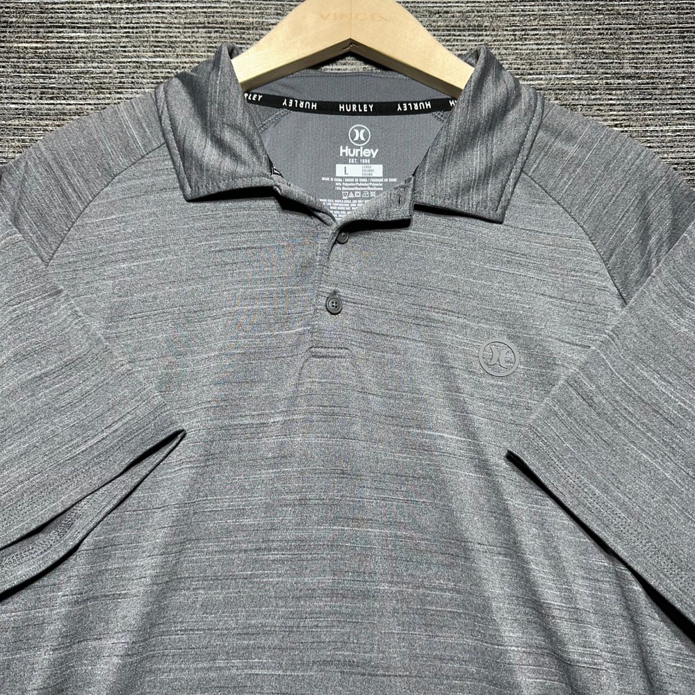Hurley Polo Shirt Mens Large Gray Short Sleeve Heathered Athletic Stretch 6143